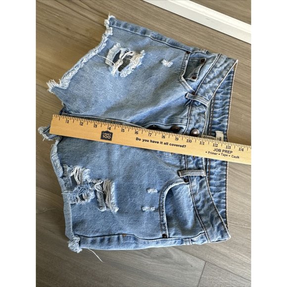 Forever 21 Blue Denim Ripped Cutoff Jean Shorts Size 27 (4) With Buttons - Picture 4 of 6